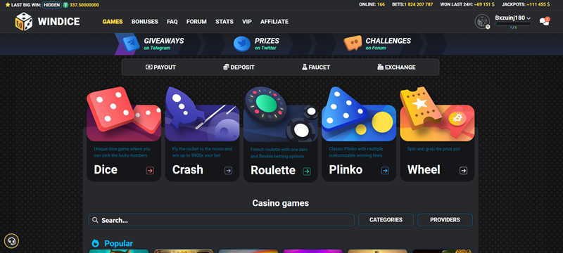 WINDICE casino úvodní strana