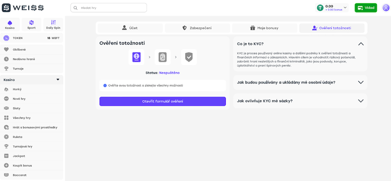 Weiss – ověření totožnosti
