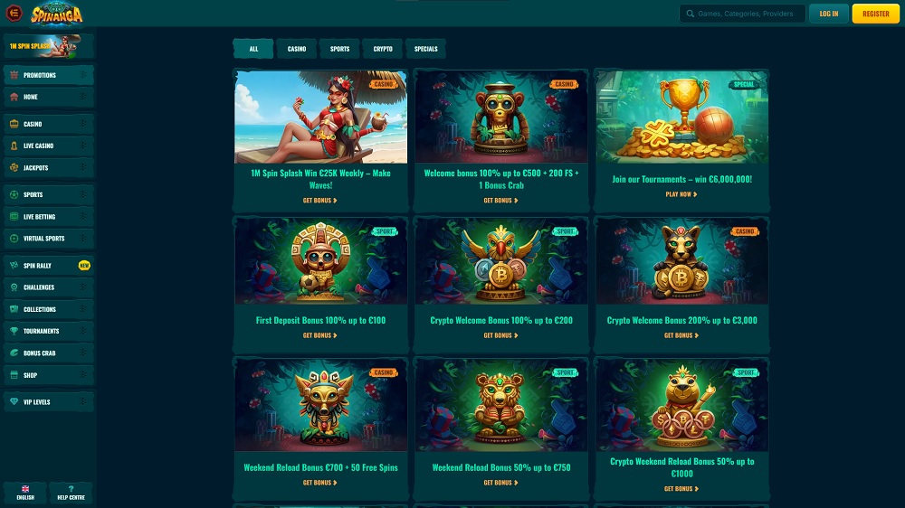 Preview of the bonuses and promotions at Spinanga online casino