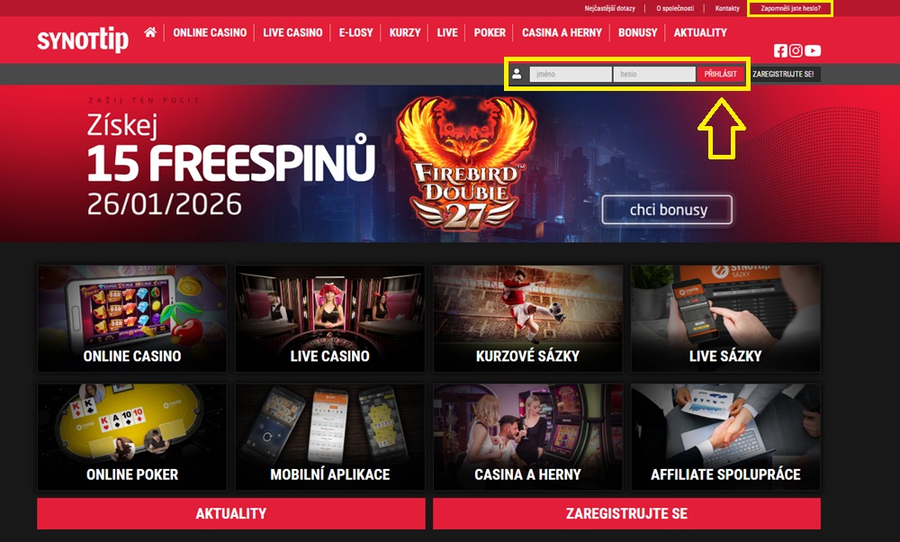 synottip přihlášení úvodní