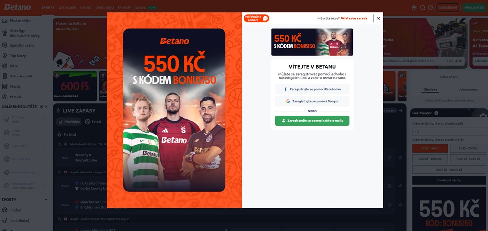 Betano registrace