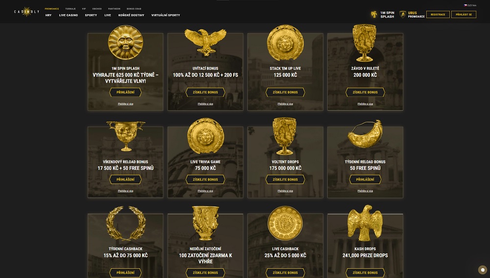 Náhled bonusů a promoakcí s free spins v online casinu Casinoly