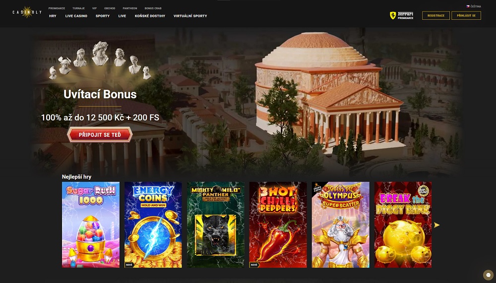 Náhled webové stránky online casina a sázkové kanceláře Casinoly s bohatým výběrem her, štědrými bonusy a promoakcemi