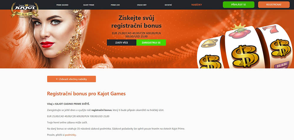 Kajot casino - registrační bonus