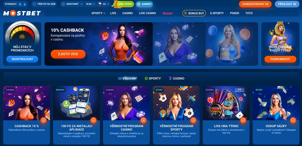 Náhled bonusů a promoakcí v online casinu a sázkové kanceláři MostBet