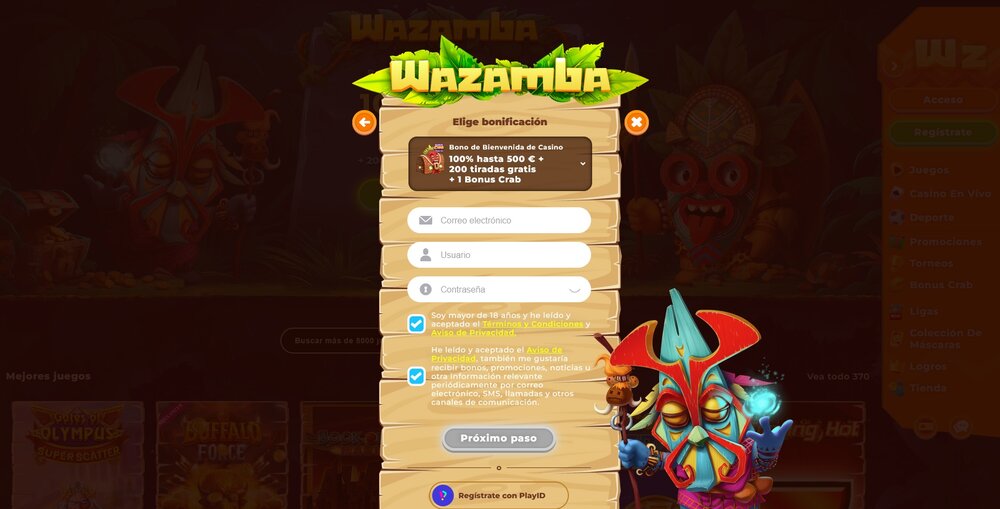 Wazamba registro