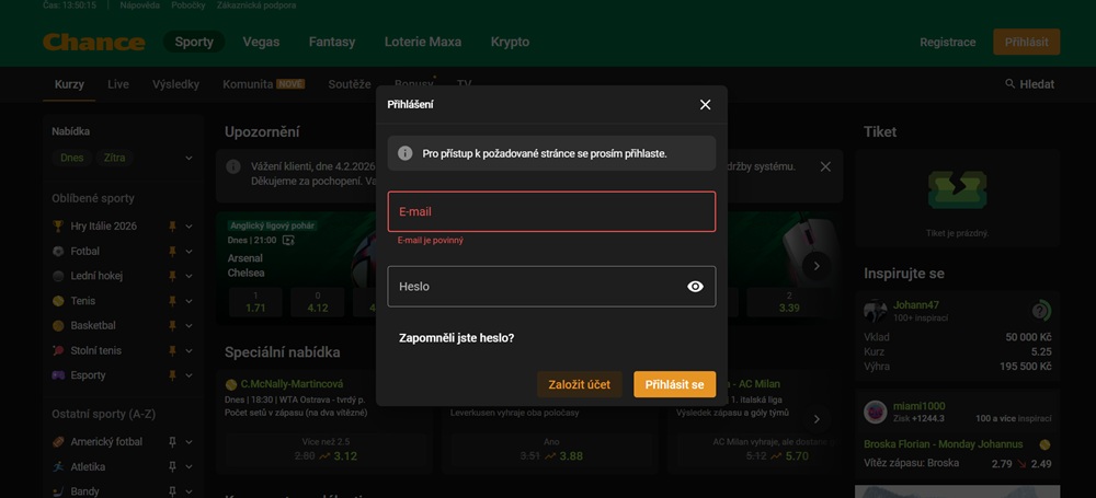 Chance přihlášení