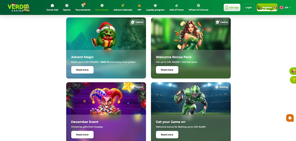 Verde Casino bonusy [Přehled TOP bonusů]