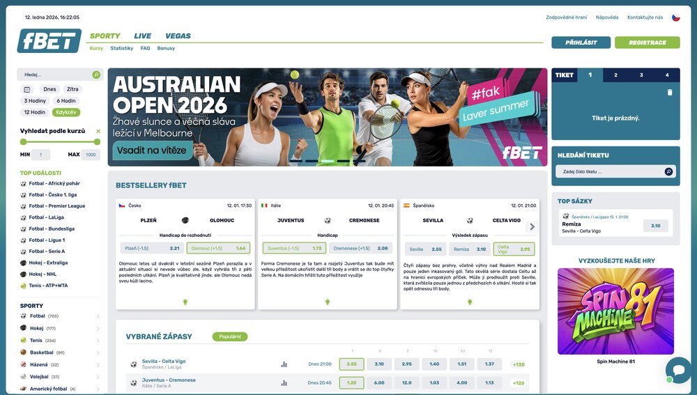 Sázková kancelář fBet homepage