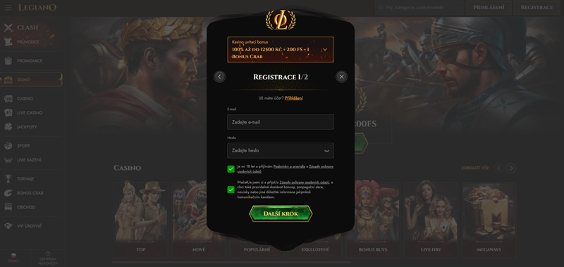 Legiano casino registrace úvodní strana