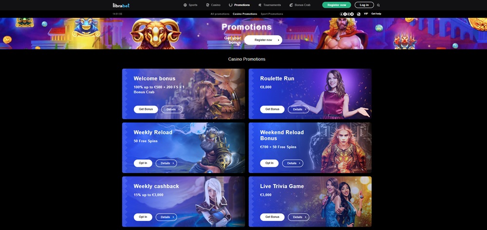 Bonuses at casino LibraBet