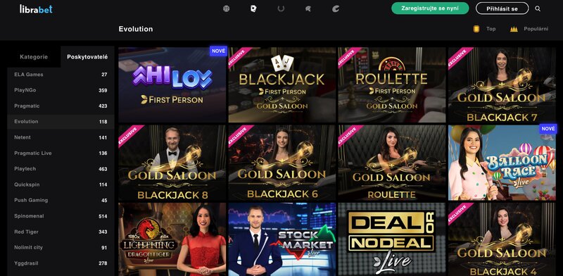 Hry od Evolution v casinu LibraBet