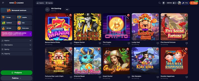 Hry od vývojáře KA Gaming casinu NineCasino