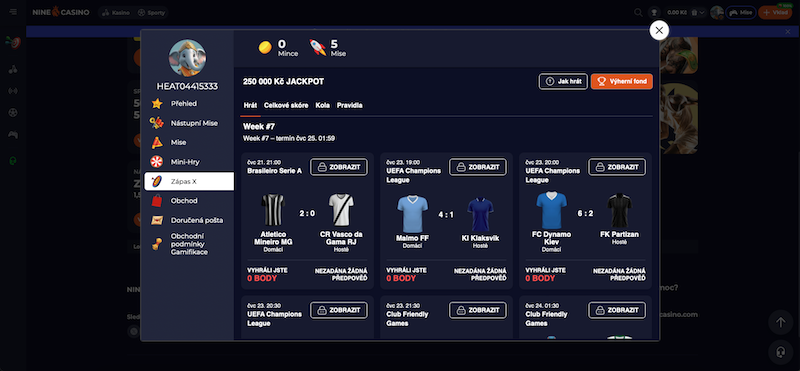 Sportovní jackpot 250 000 Kč v sázkové kanceláři NineCasino