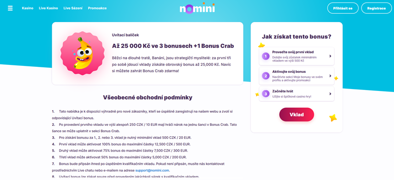 Nomini casino uvítací bonus úvodní strana