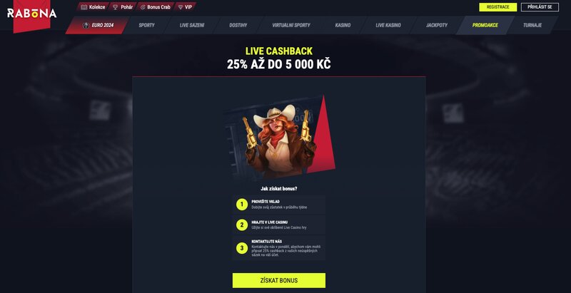 Promoakce Live cashback v casinu Rabona