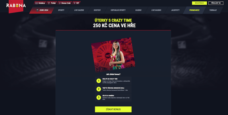 Úterky s Crazy Time v casinu Rabona