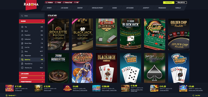 Stolní hry v online casinu Rabona