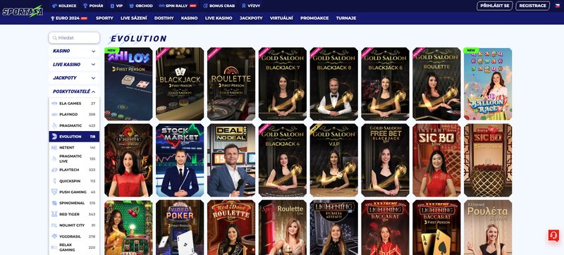 Hry od Evolution v casinu Sportaza