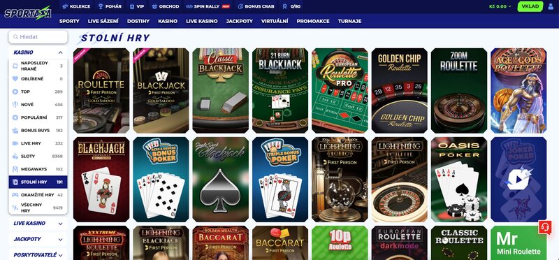 Stolní hry v casinu Sportaza