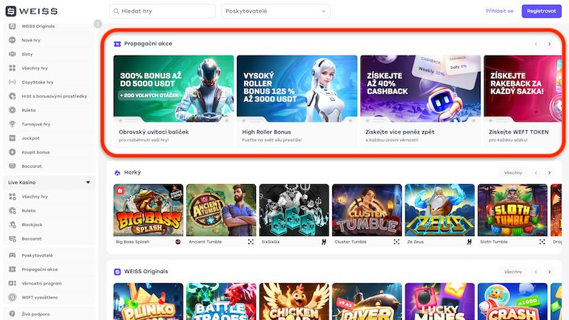 weiss casino prehled propagacnich akci