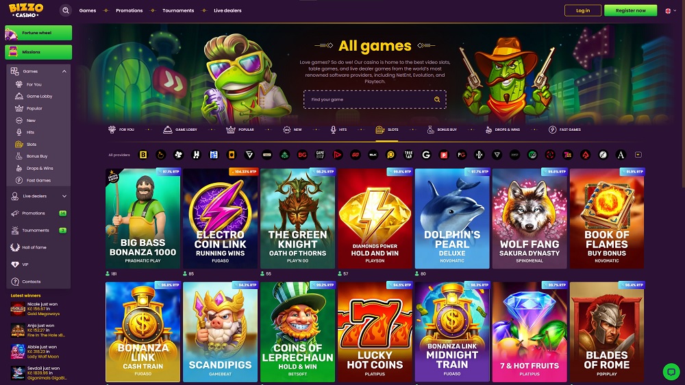 Preview of the top slots at Bizzo Casino