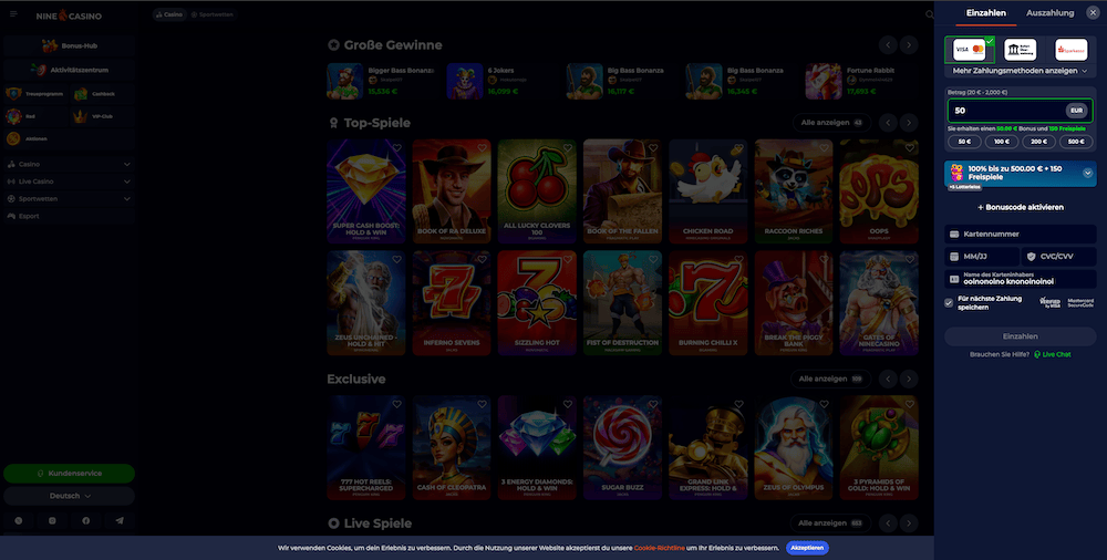 06905 Nine casino Ein und Auszahlung