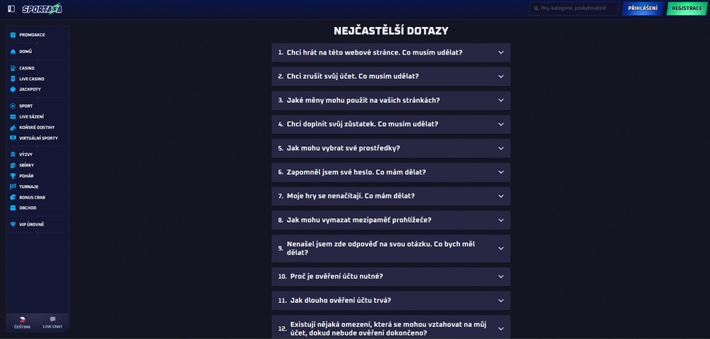 Sportaza nejčastější dotazy úvod