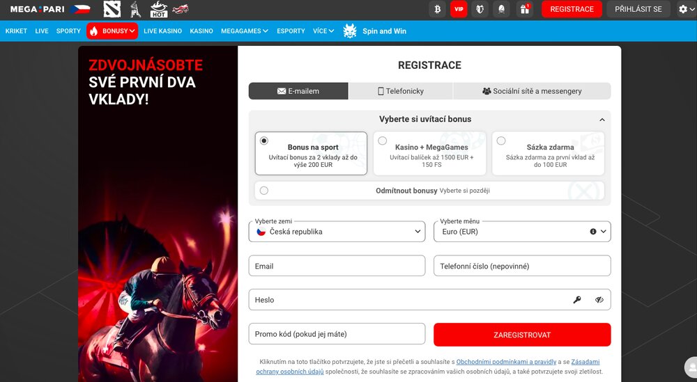 Megapari vstupní bonus
