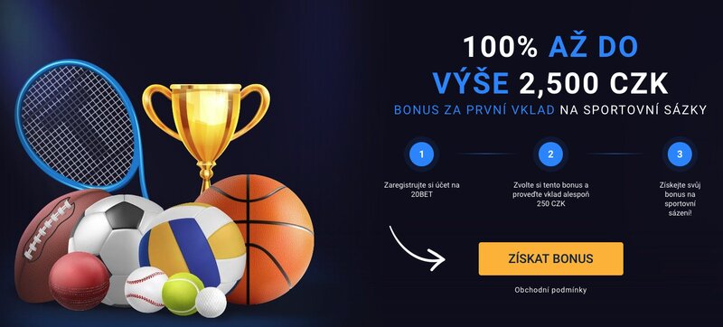 20BET Bonus k prvnímu vkladu 2 500 Kč