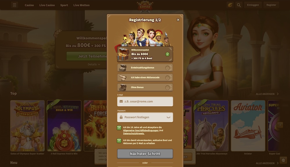 My Empire Registrierung