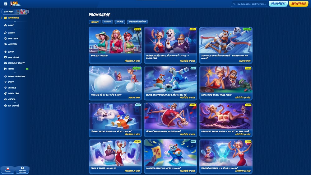 Náhled bonusů a promoakcí v SGCasino