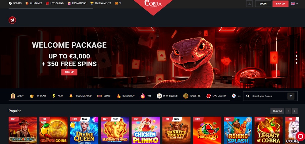 Cobra Casino homepage