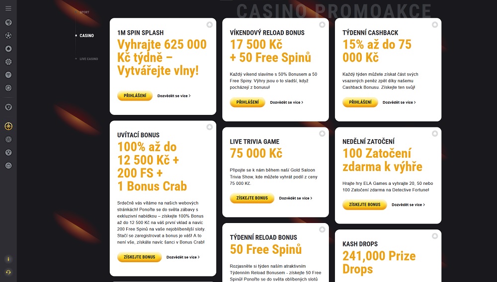Náhled bonusů s free spins v online casinu FEZbet