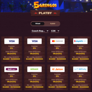 5Gringos vklad a výběr peněz