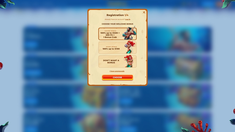 Preview of the registration form at Posido casino with generous welcome bonuses for the online casino and sportsbook sections