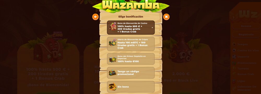  Wazamba código promocional