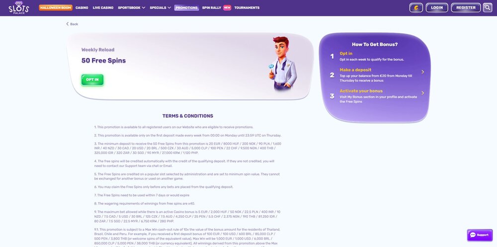 slotspalace free spin offer