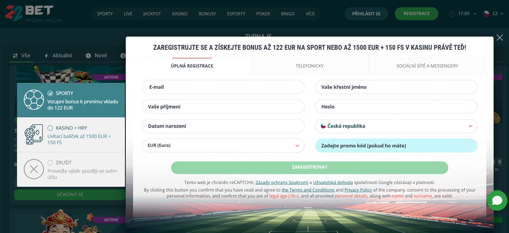 22BET registrace