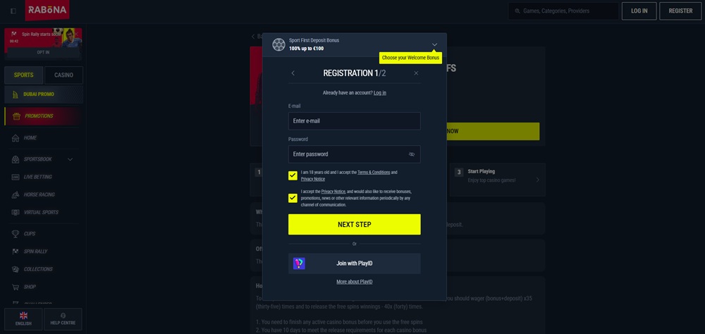  Rabona registration en