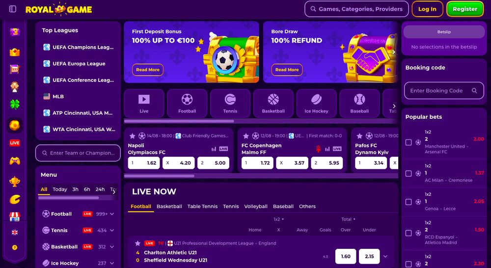 Royal Game sportsbook homepage