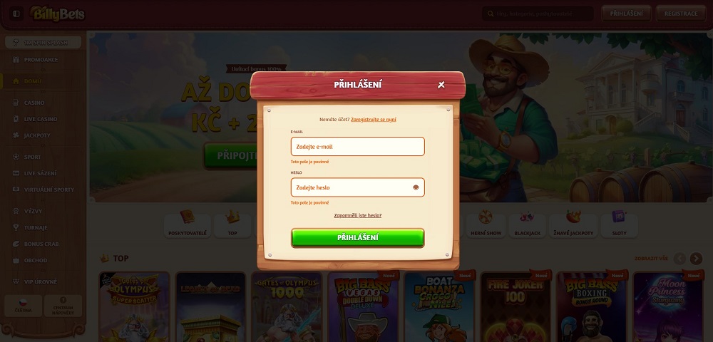 BillyBets přihlášení