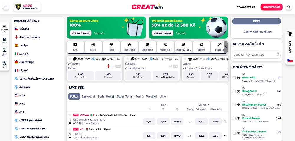 GreatWin sázková kancelář úvodní