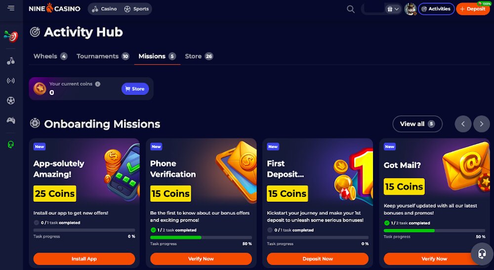 NineCasino Activity Hub