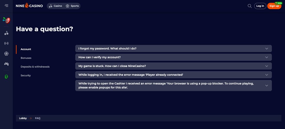 NineCasino Frequently Asked Questions