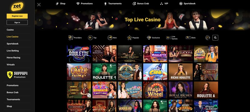 ZetCasino live casino