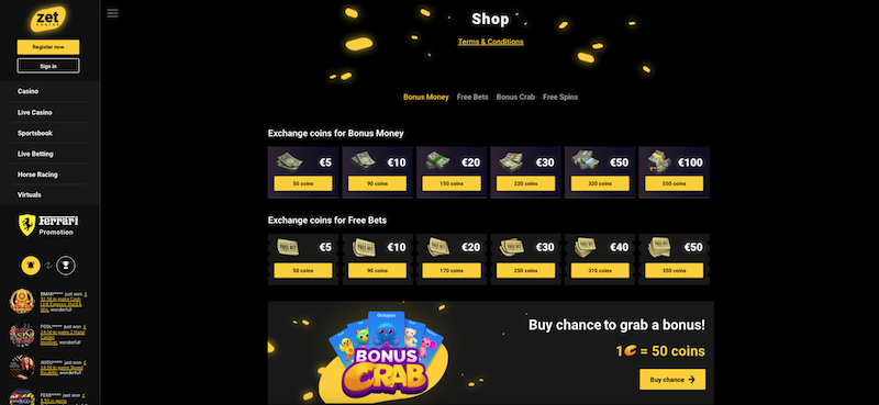 ZetCasino obchod