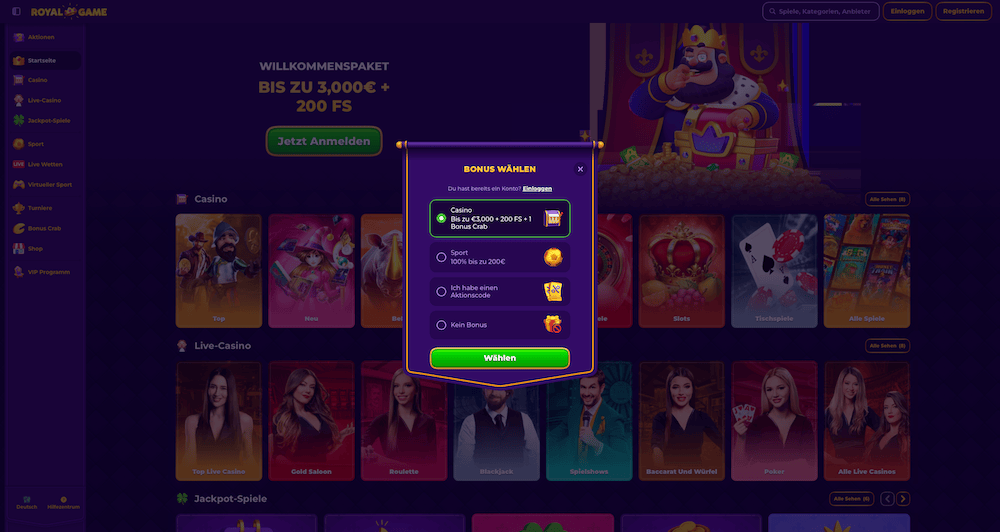 38143 Royal Game Registrierung