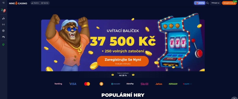 Získejte uvítácí balíček v online casinu Nine Casino v hodnotě neuvěřitelných 37 500 Kč