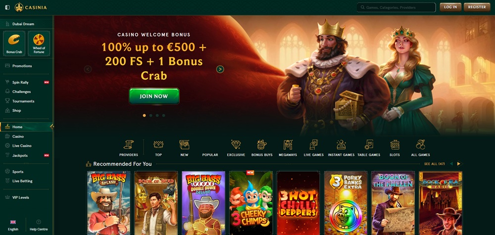 Casinia casino homepage
